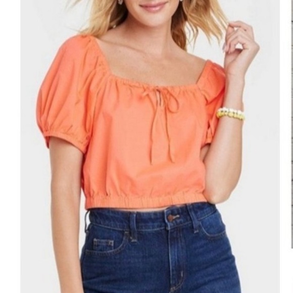 NWT Universal Thread Square Neck Cropped Short Sleeve Blouse - Picture 3 of 6